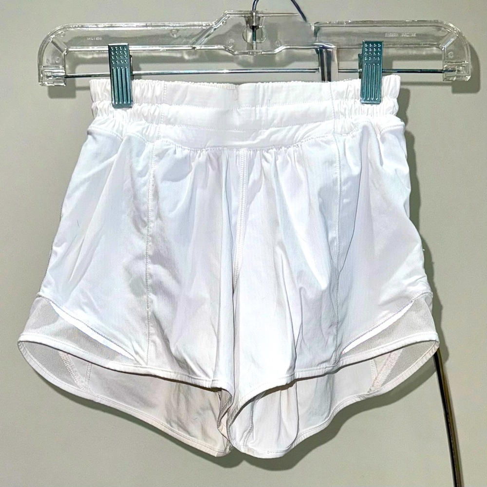 Lululemon White Running Shorts W2 | Reflective, Built-in Liner, Light Support